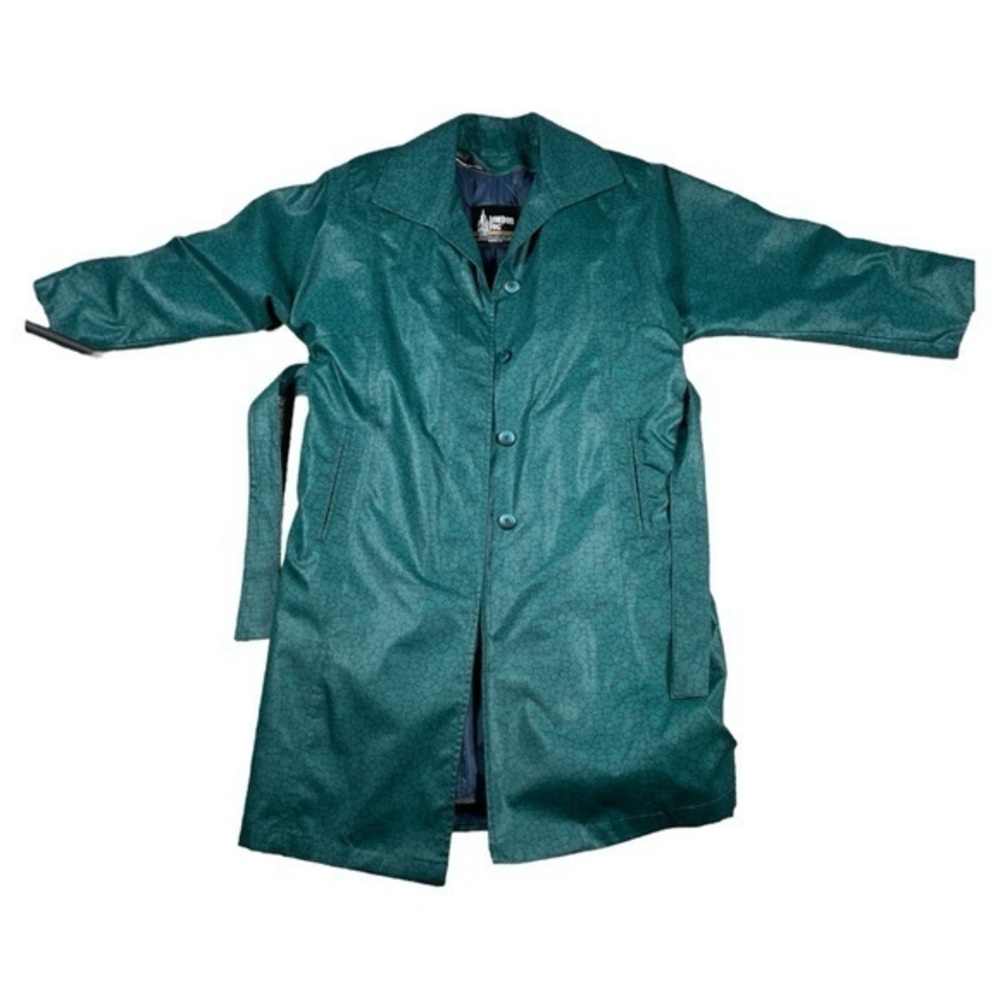 London Fog Vtg USA Women’s Midi Trench Coat Insulated Lined Green‎ Print Size 8P
